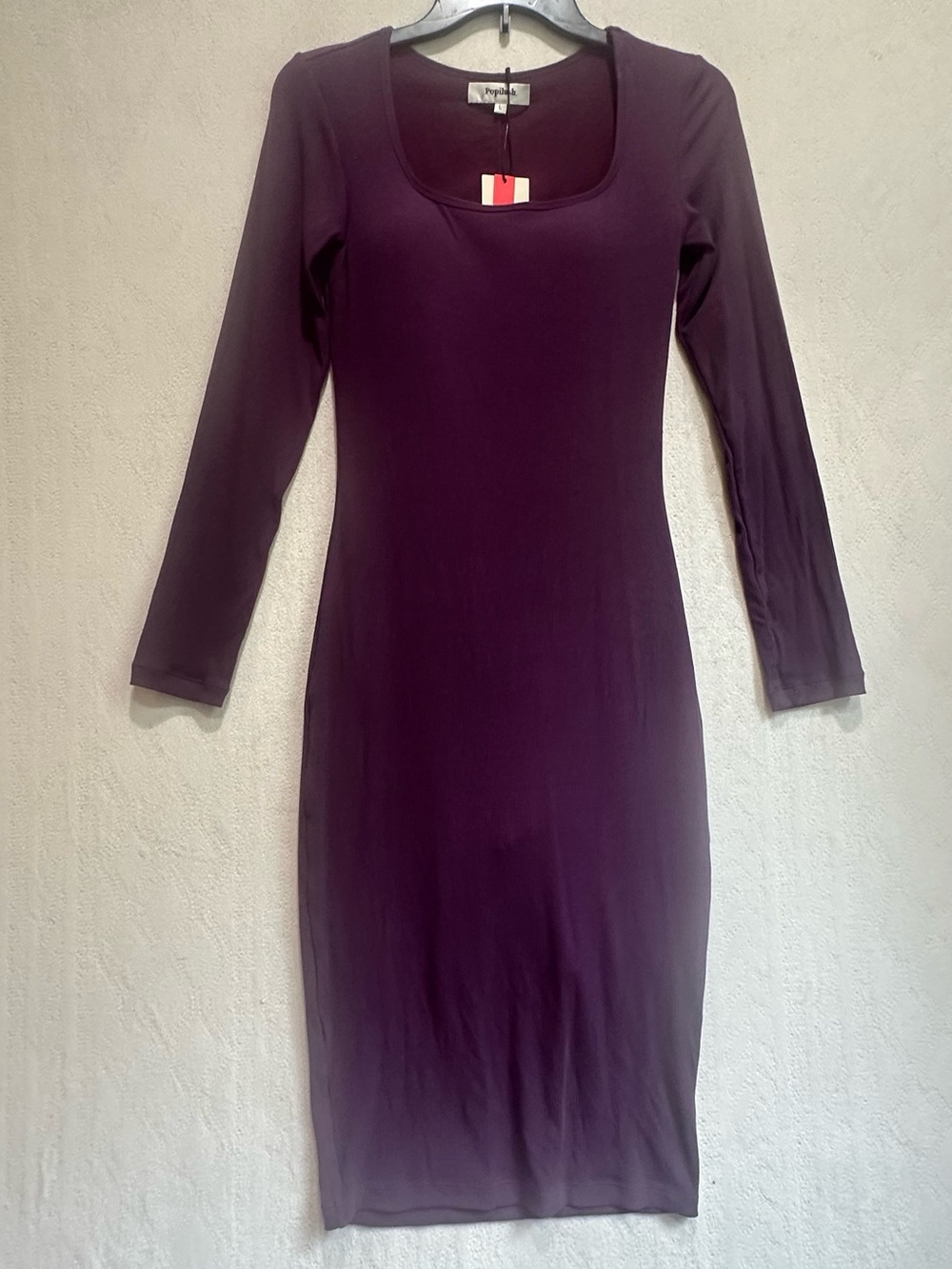 NWT Popilush Purple Ribbed Women’s Dress Sz L Bodycon Built in Shapewear